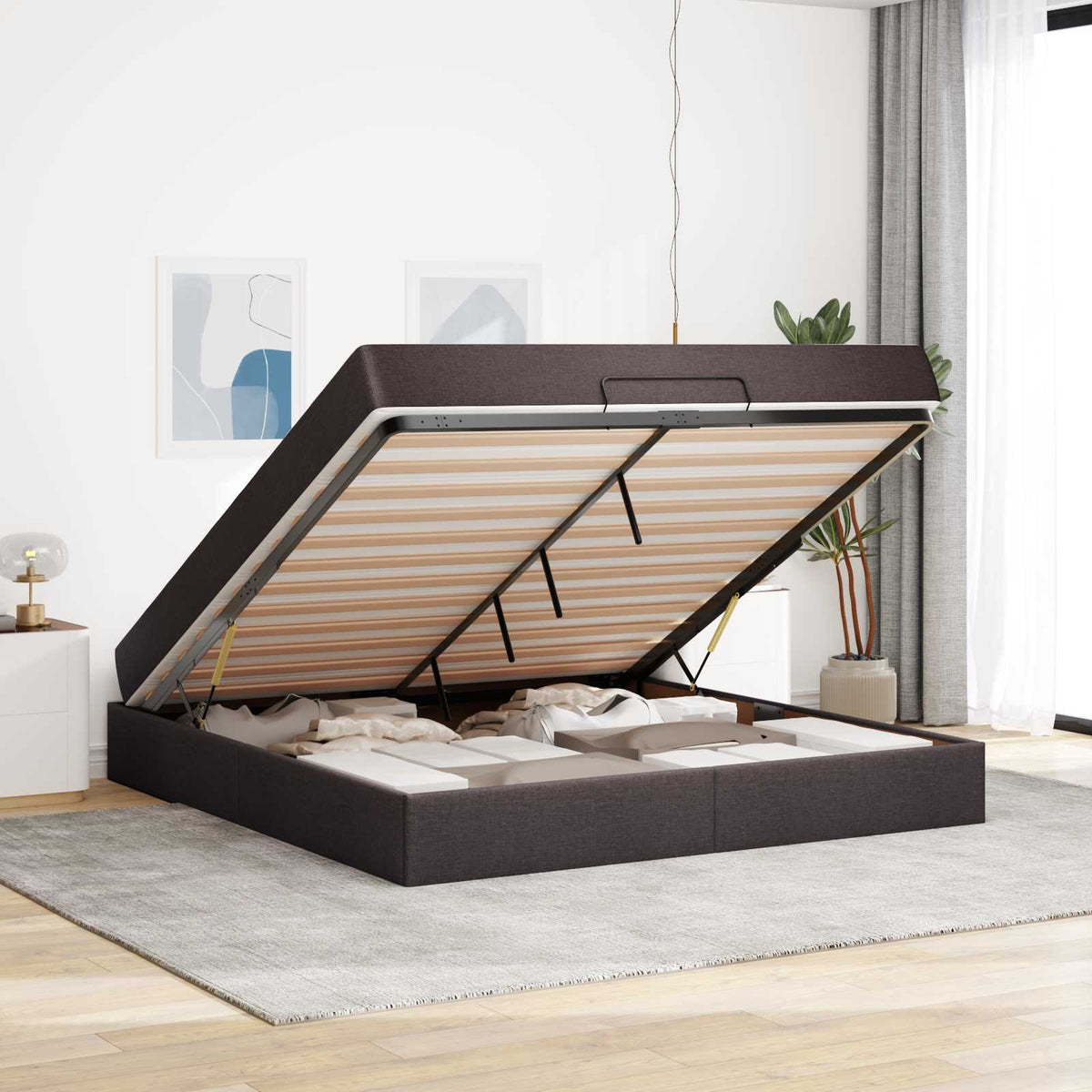 Bedframe met matras 2 st Tan Stof