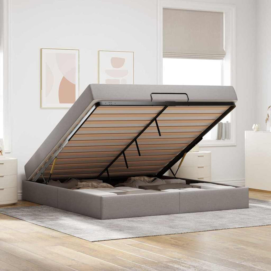 Bedframe Anders met opslag Taupe 180 x 200 cm Stof