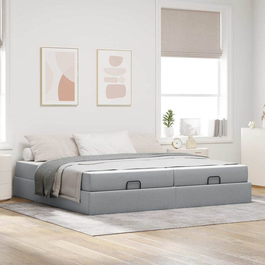 Bedframe met matras met matras 2 pcs Lichtgrijs Stof