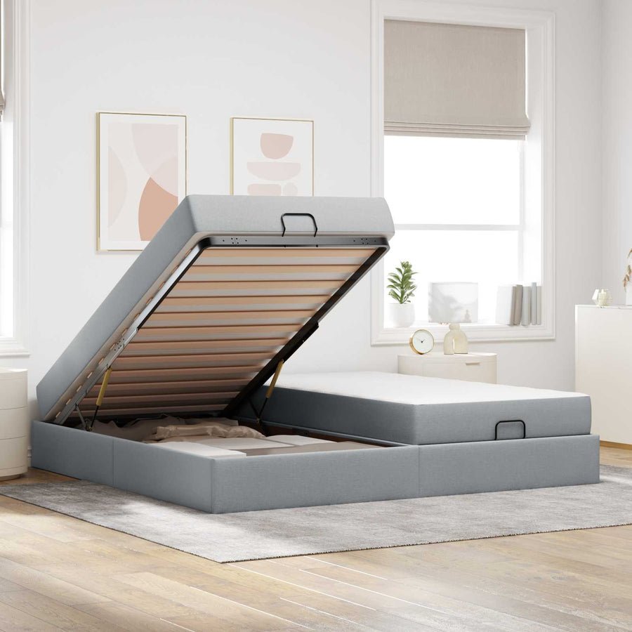 Bedframe met matras met matras 2 pcs Lichtgrijs Stof