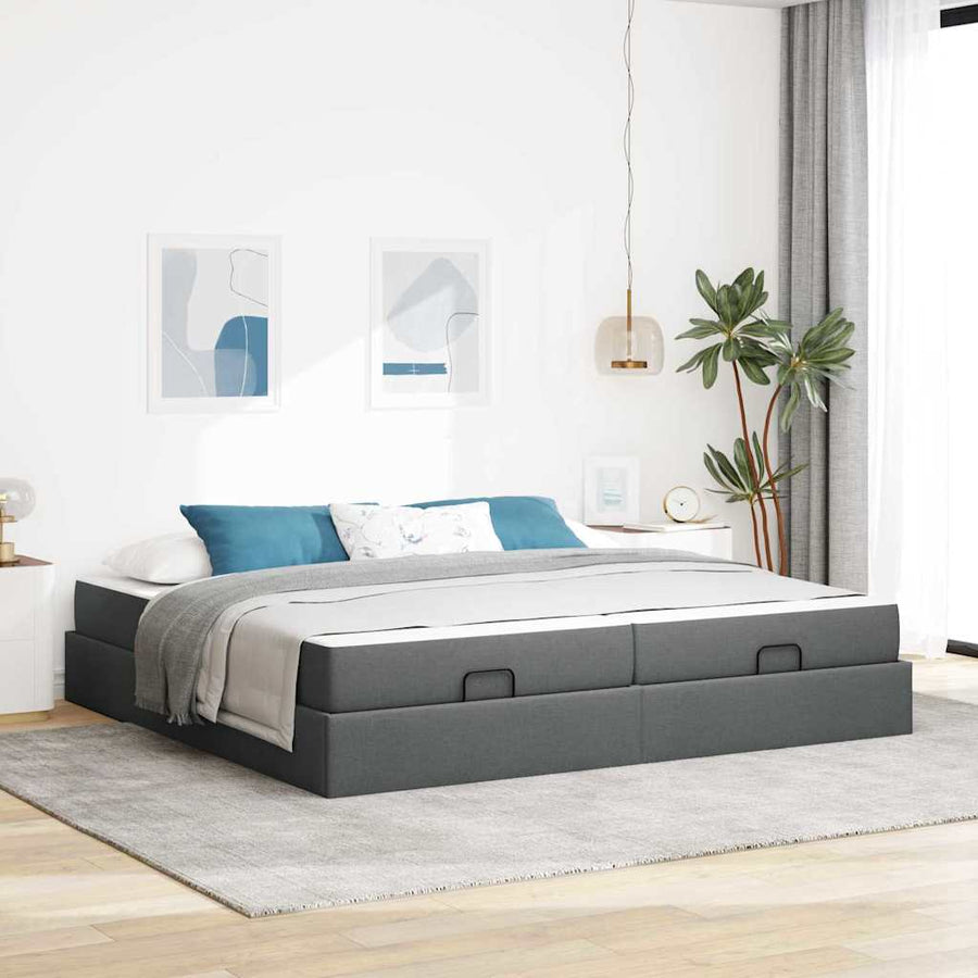Bedframe Anders met opslag Donkergrijs 200 x 200 cm Stof