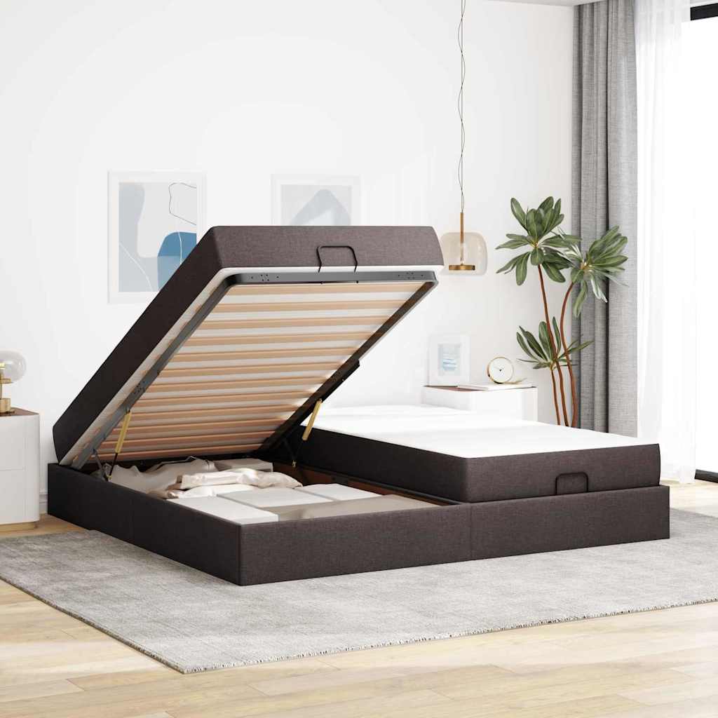 Bedframe Anders met opslag Donkerbruin 200 x 200 cm Stof