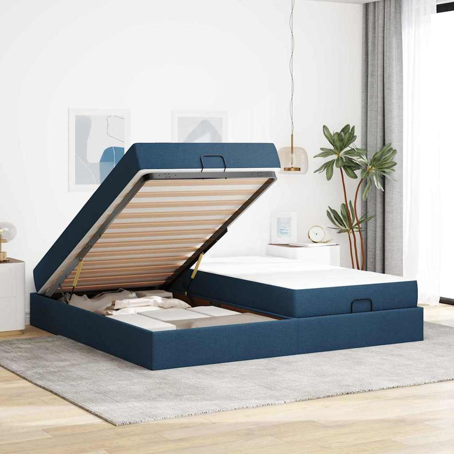 Bedframe Anders met opslag Blauw 200 x 200 cm Stof