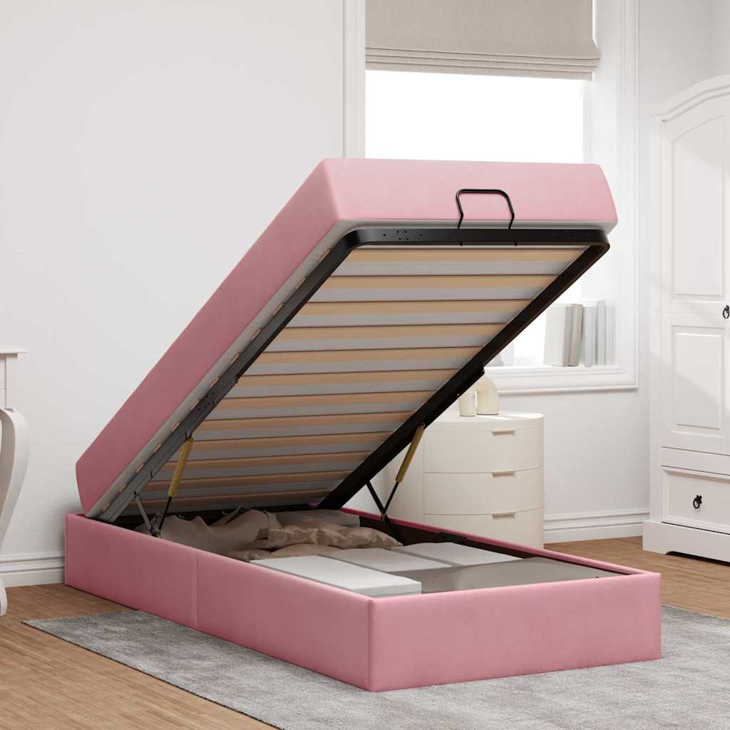 Bedframe met matras met opslag Roze 80 x 200 cm Fluweel