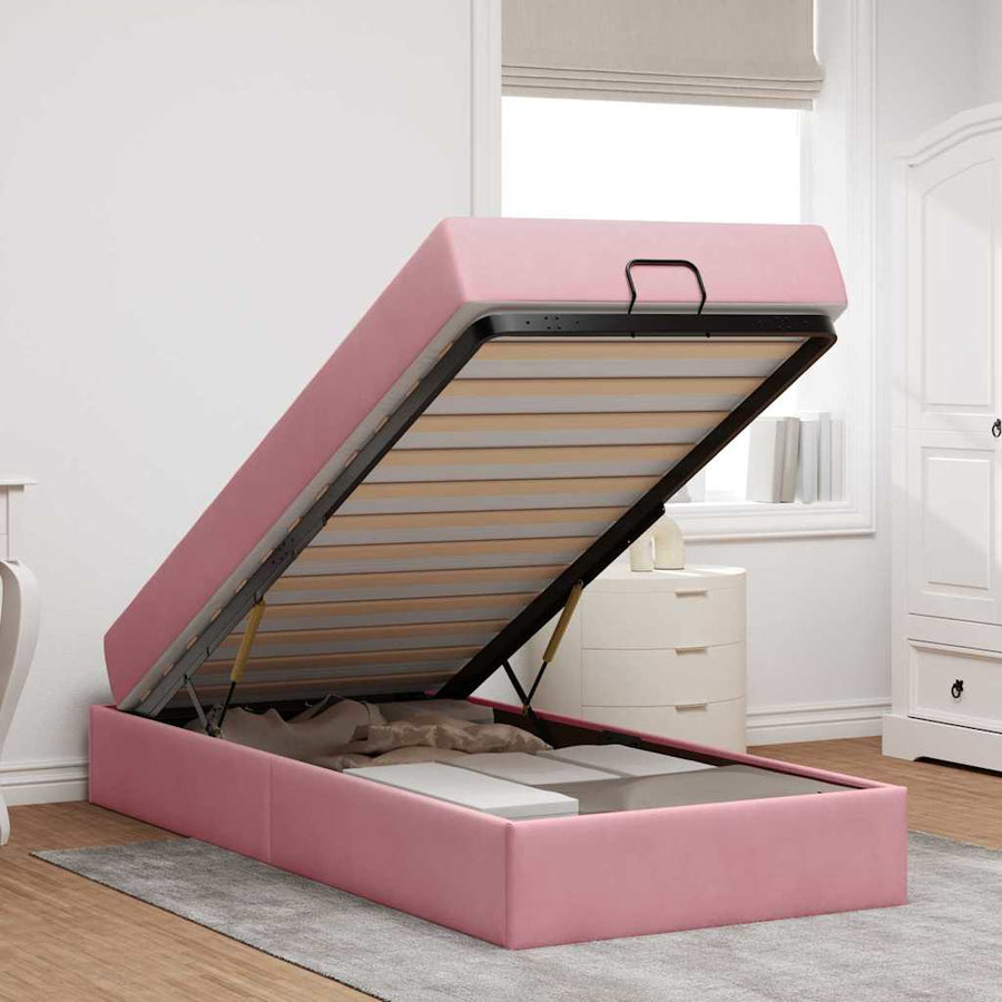 Bedframe met matras met opslag Roze 80 x 200 cm Fluweel