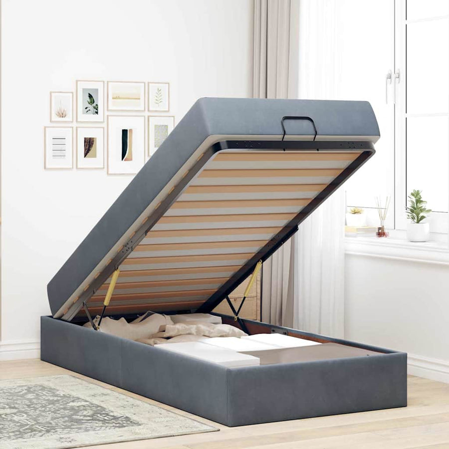 Bedframe met opslag Donkergrijs 90 x 190 cm Fluweel
