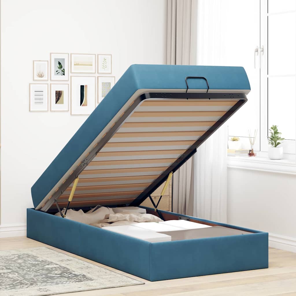 Bedframe met opslag Blauw 100 x 200 cm Fluweel