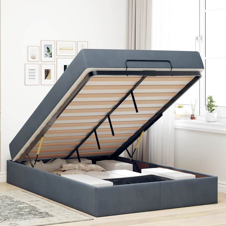 Bedframe met opslag Donkergrijs 120 x 200 cm Fluweel