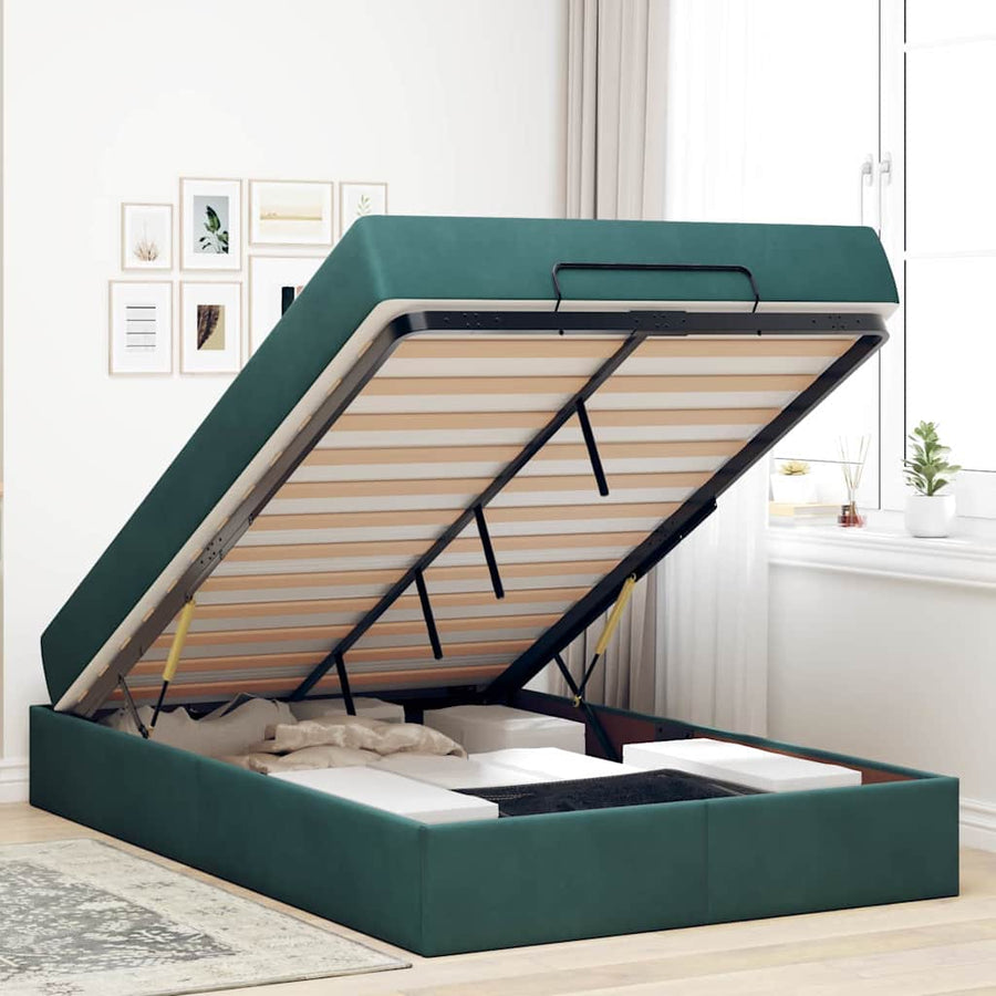 Bedframe met opslag Donkergroen 120 x 200 cm Fluweel