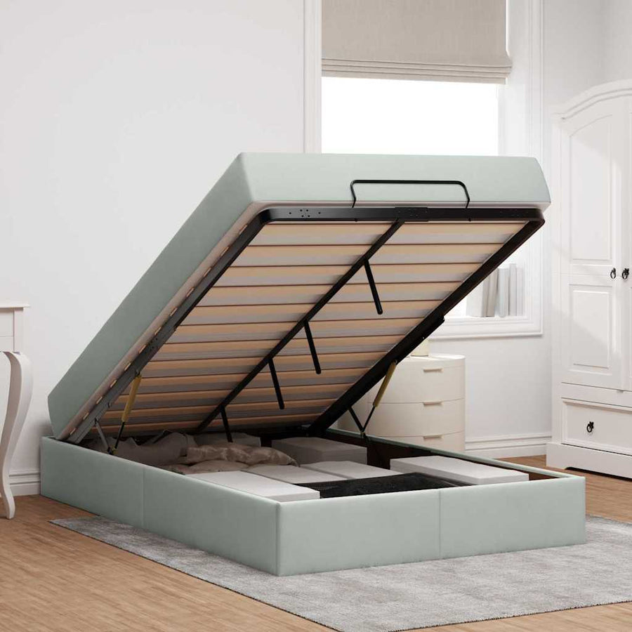 Bedframe met opslag Lichtgrijs 140 x 190 cm Fluweel