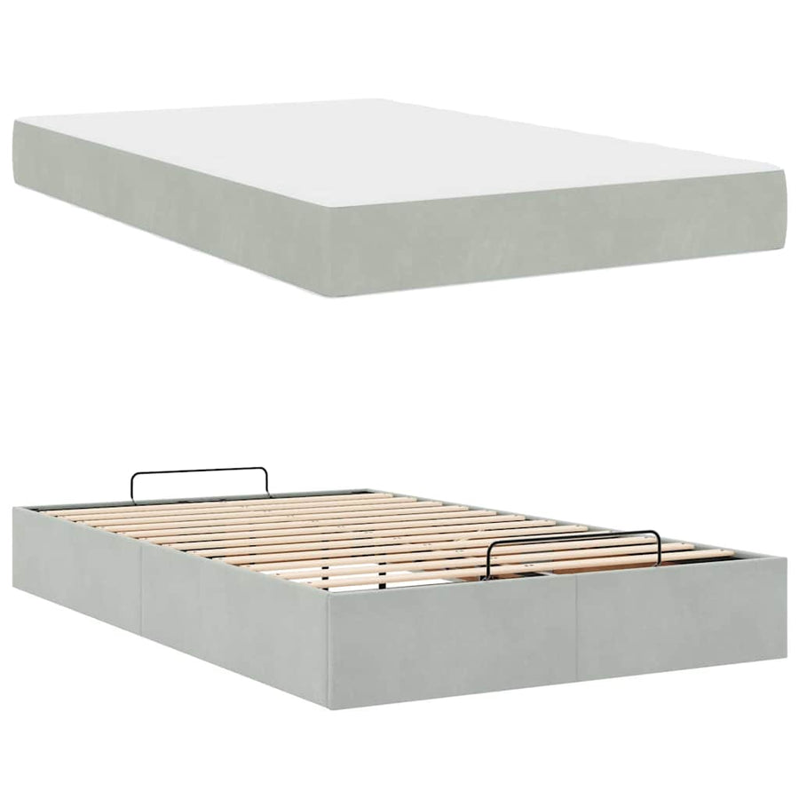 Bedframe met opslag Lichtgrijs 140 x 190 cm Fluweel