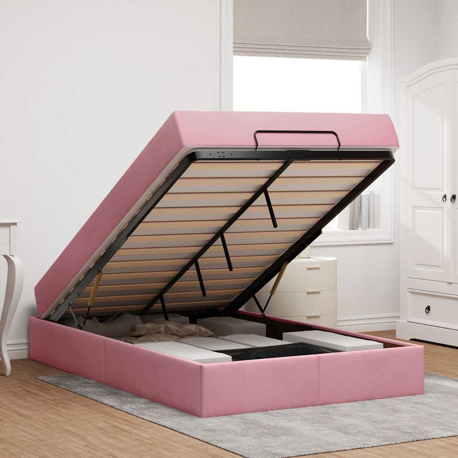 Bedframe met opslag Roze 140 x 190 cm Fluweel