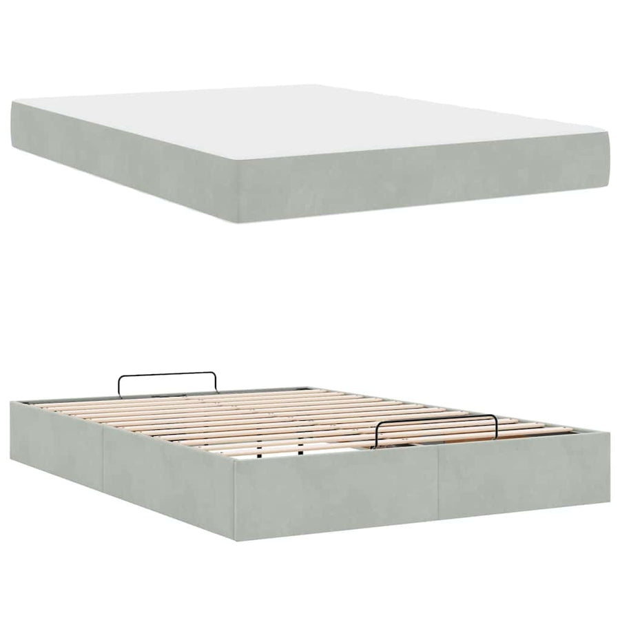 Bedframe met opslag Lichtgrijs 140 x 200 cm Fluweel