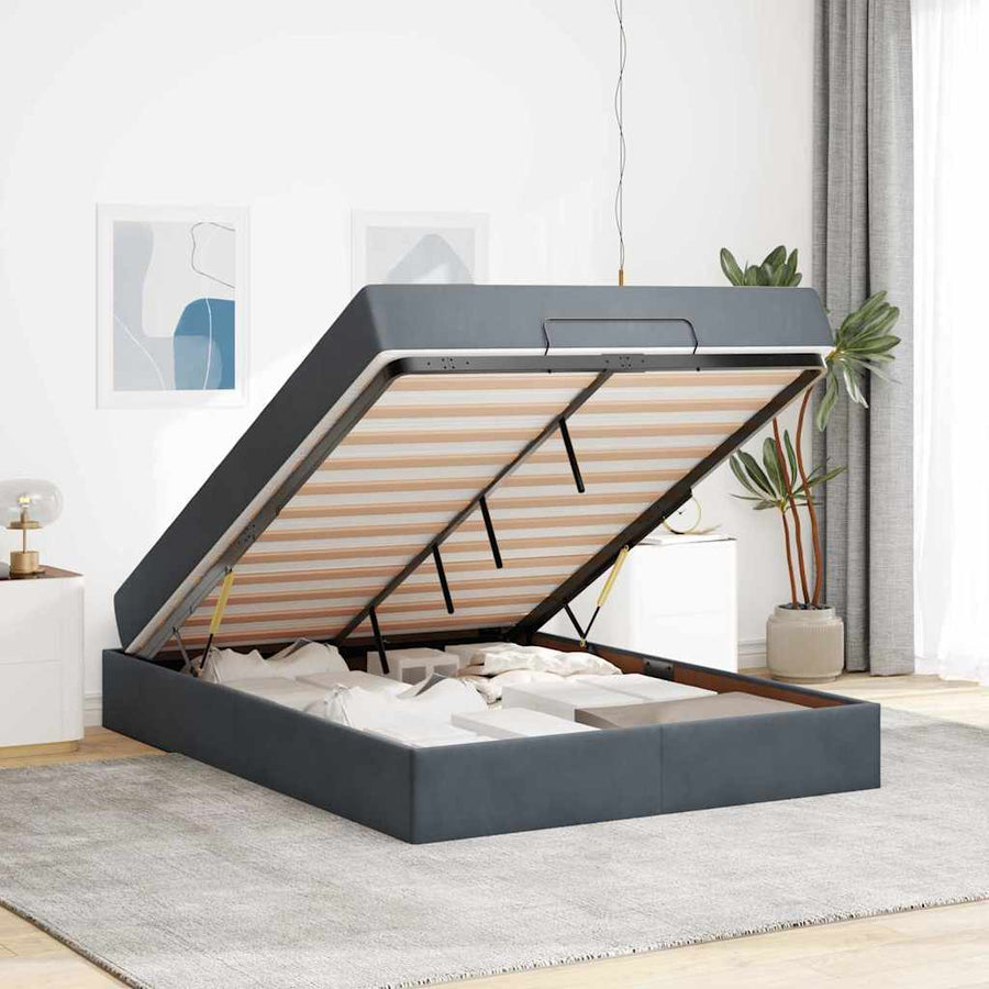 Bedframe met opslag Donkergrijs 140 x 200 cm Fluweel