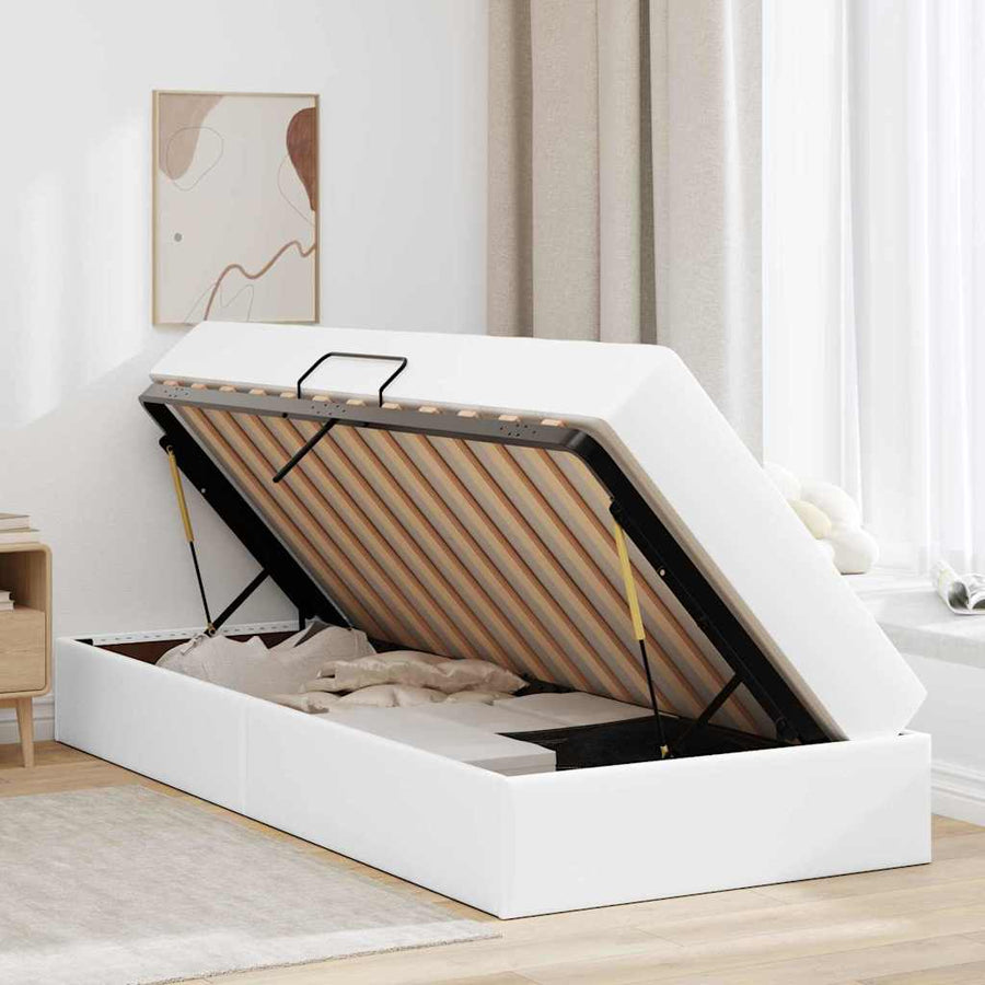 Opslag bed met matras met matras met opslag 2 pcs Wit Leer