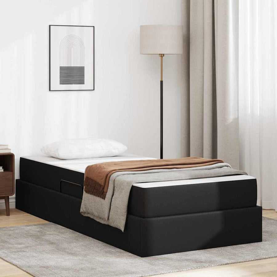 Opslag bed met matras met matras met opslag 2 pcs Zwart Leer