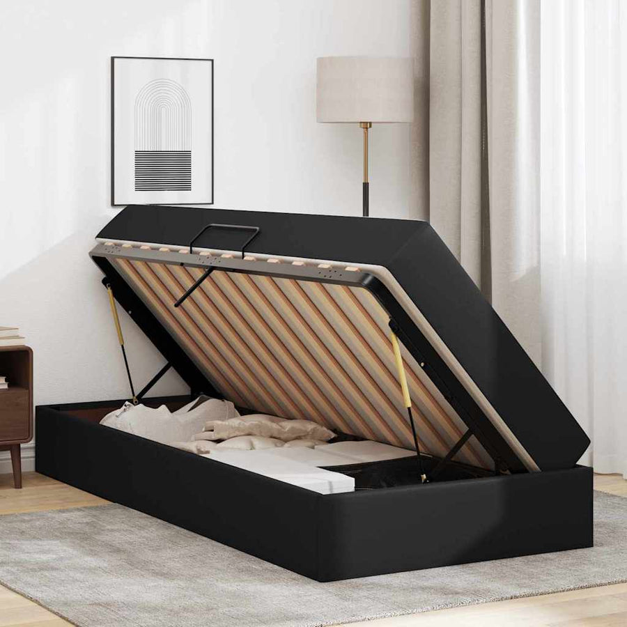 Opslag bed met matras met matras met opslag 2 pcs Zwart Leer