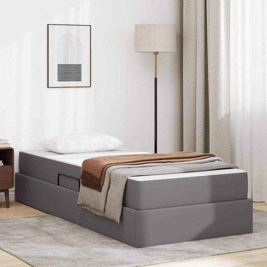 Opslag bed met matras met matras met opslag 2 pcs Grijs Leer
