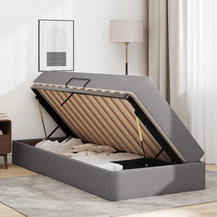 Opslag bed met matras met matras met opslag 2 pcs Grijs Leer