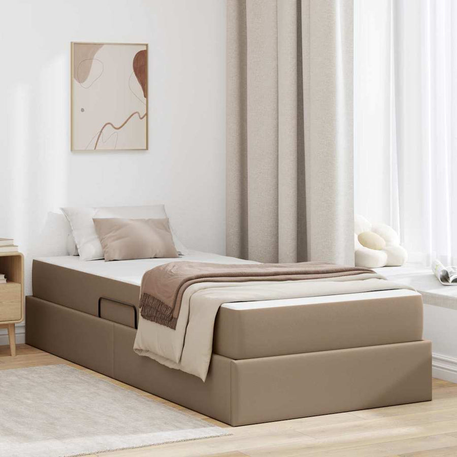 Opslag bed met matras met matras 2 pcs Cappuccino Leer
