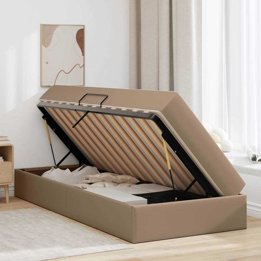 Opslag bed met matras met matras 2 pcs Cappuccino Leer