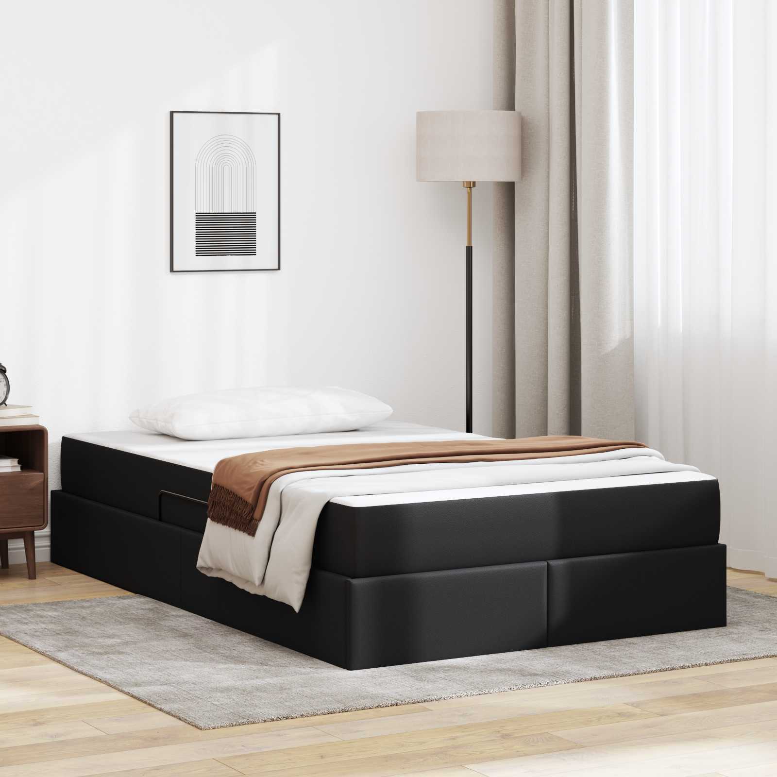 Opbergbed met matras met matras Zwart 120 x 190 cm Nep Leer