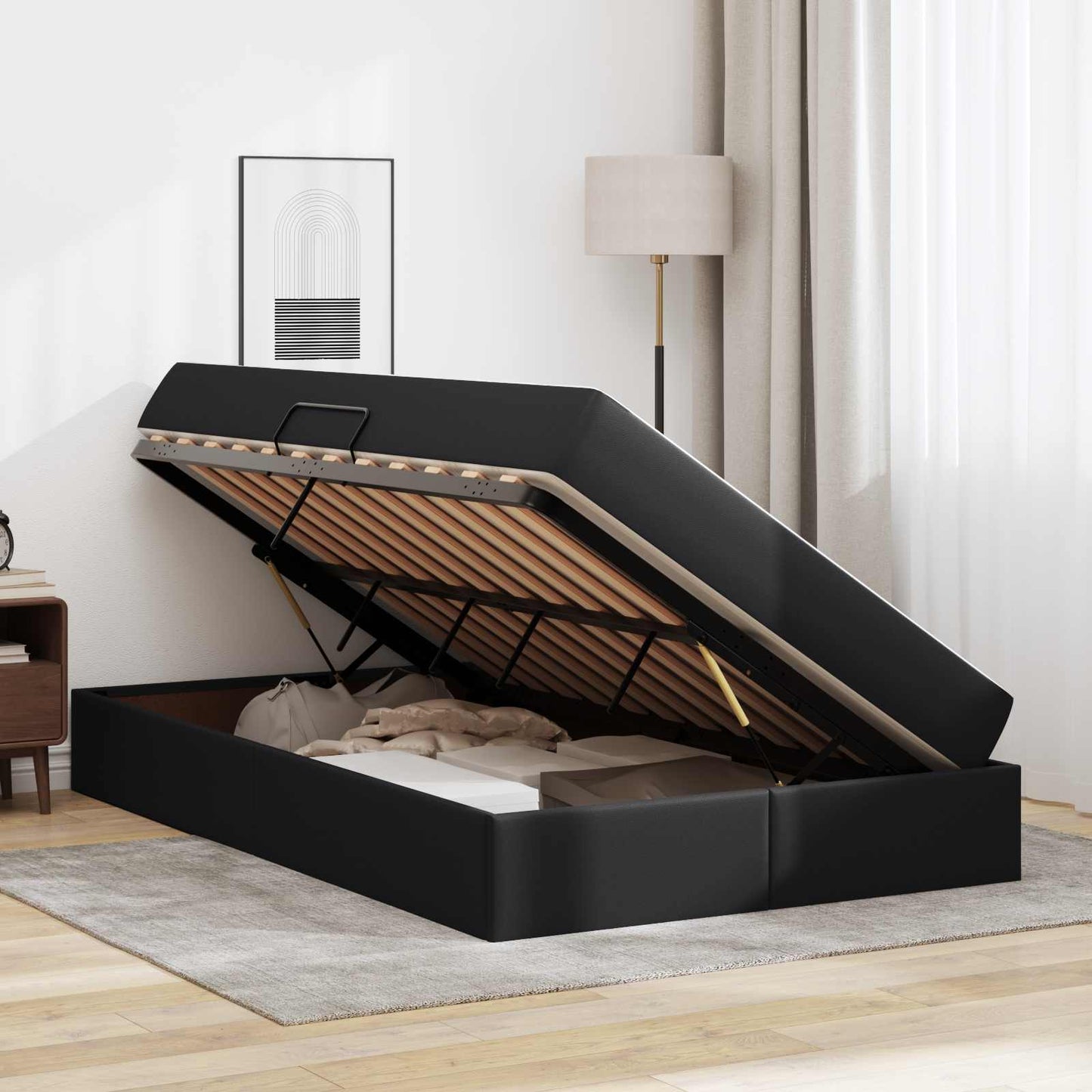 Opbergbed met matras met matras Zwart 120 x 190 cm Nep Leer