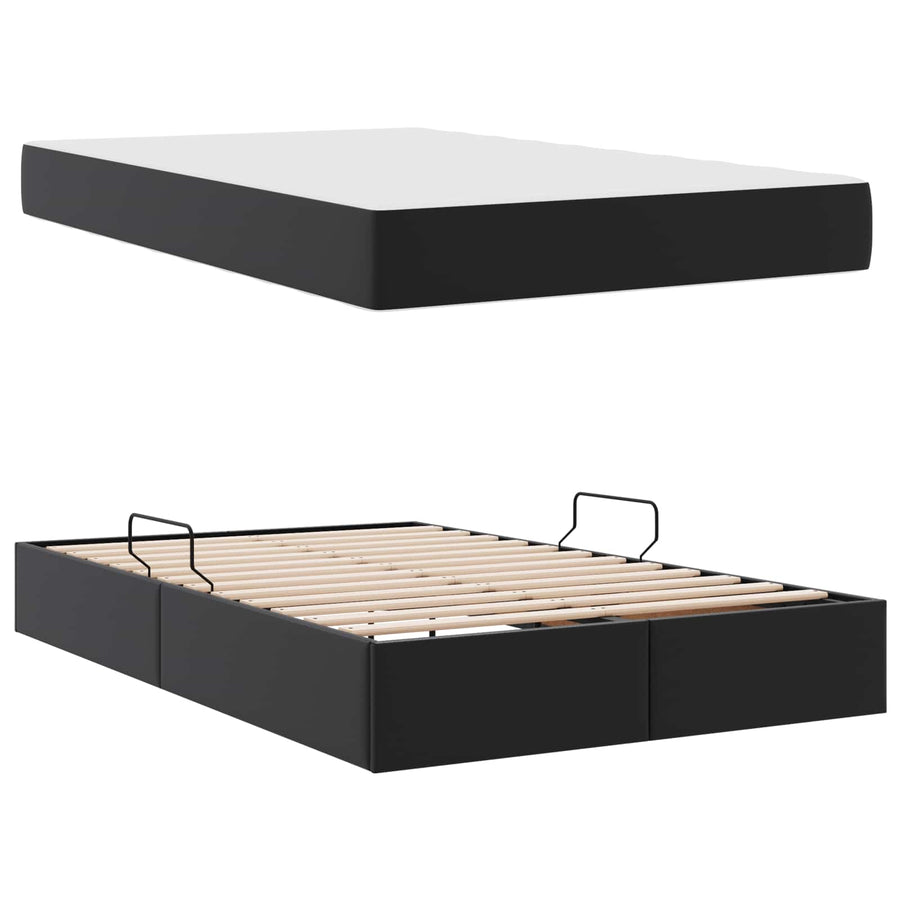 Opbergbed met matras met matras Zwart 120 x 190 cm Nep Leer