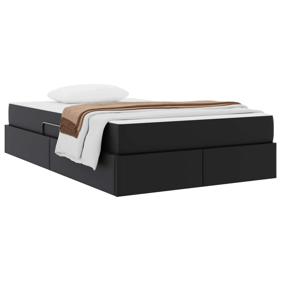 Opbergbed met matras met matras Zwart 120 x 190 cm Nep Leer