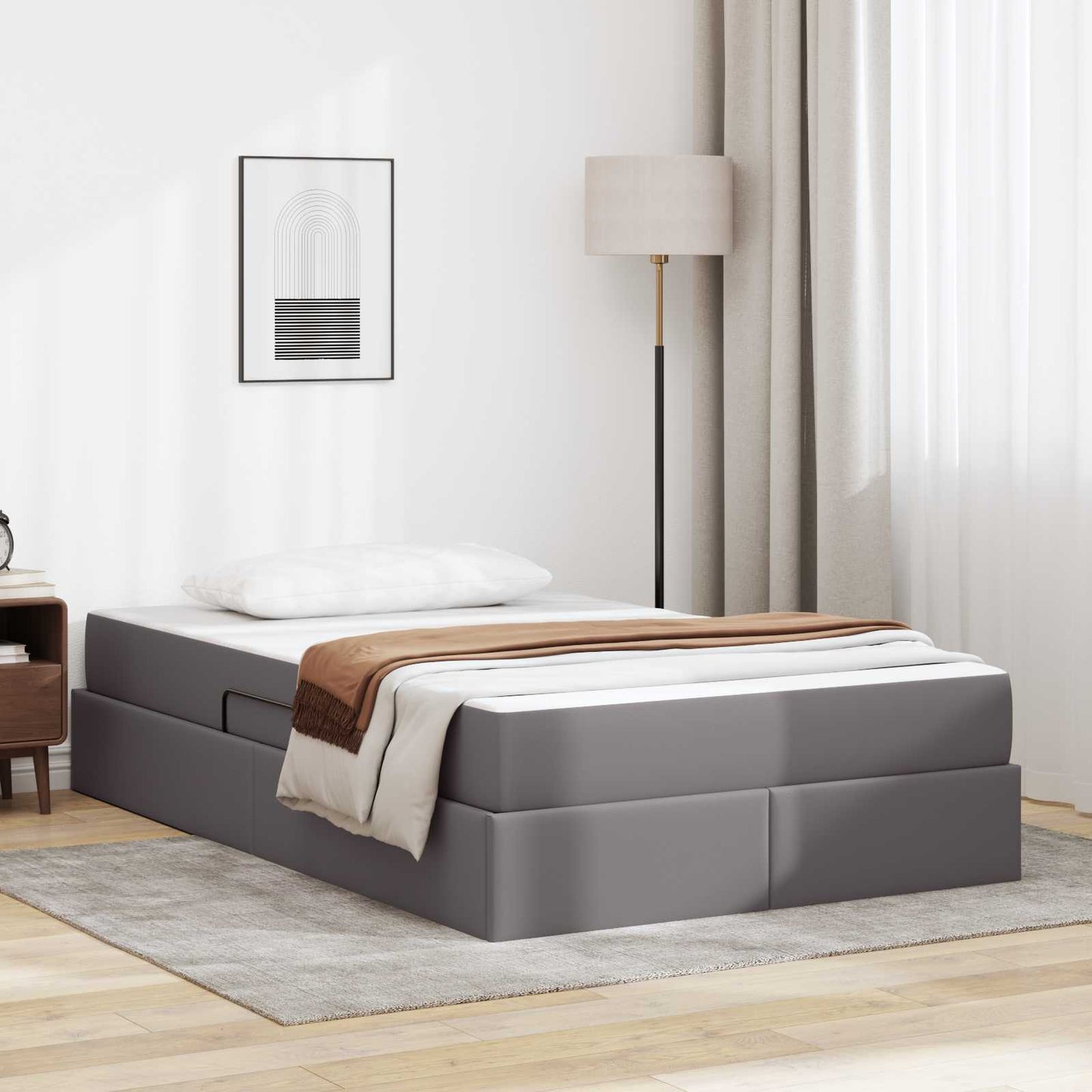 Opbergbed met matras met matras Grijs 120 x 190 cm Nep Leer