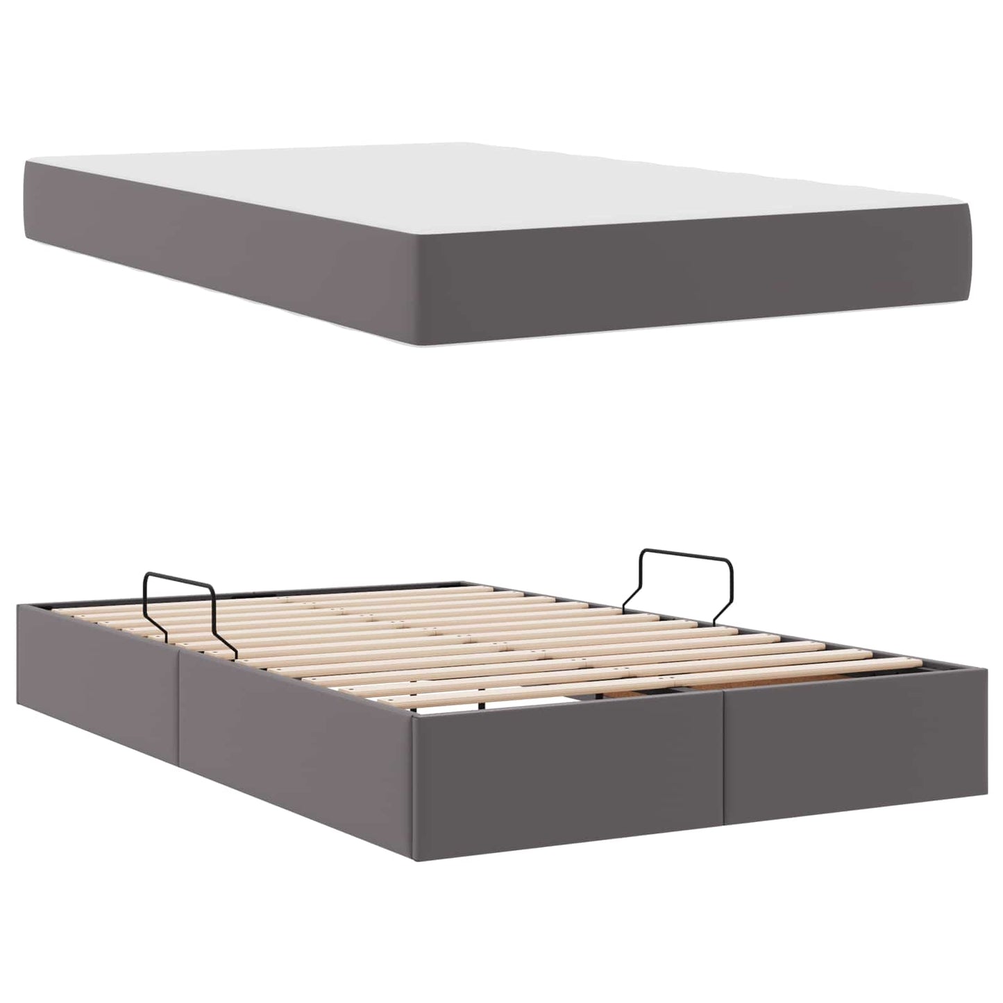 Opbergbed met matras met matras Grijs 120 x 190 cm Nep Leer