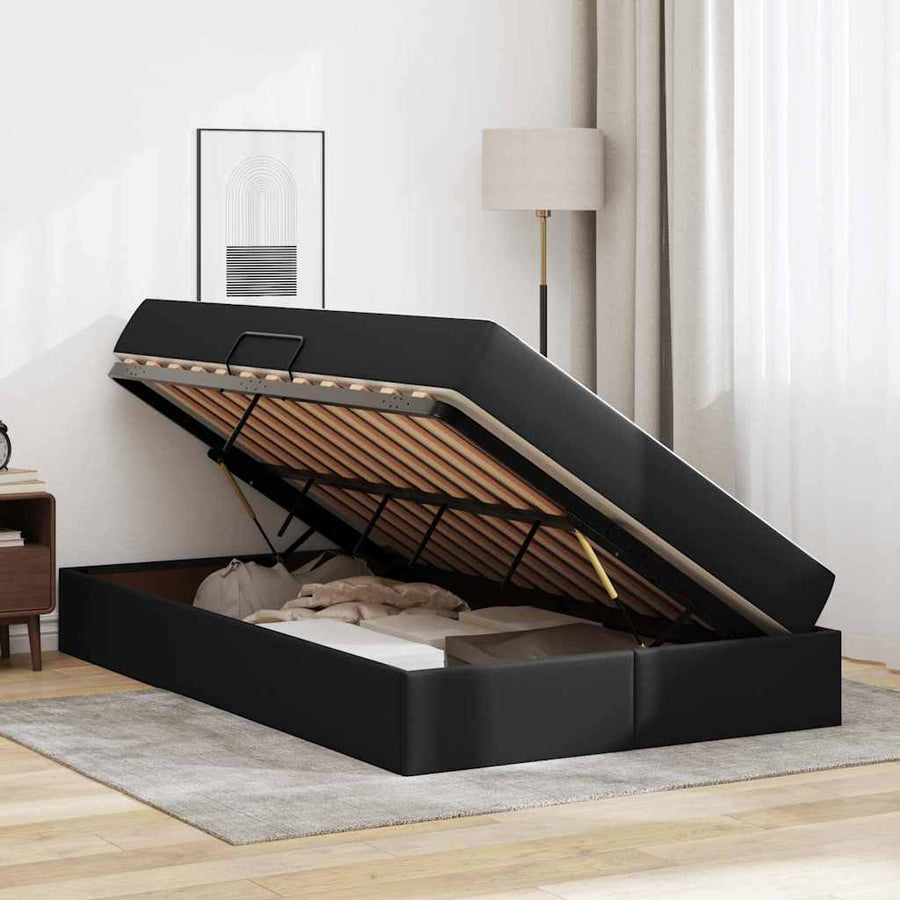 Opbergbed met matras met matras Zwart 120 x 200 cm Nep Leer