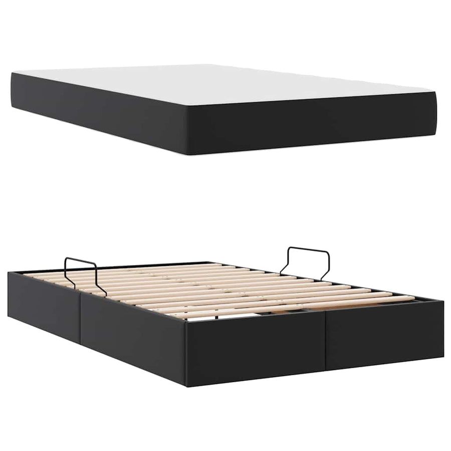 Opbergbed met matras met matras Zwart 120 x 200 cm Nep Leer
