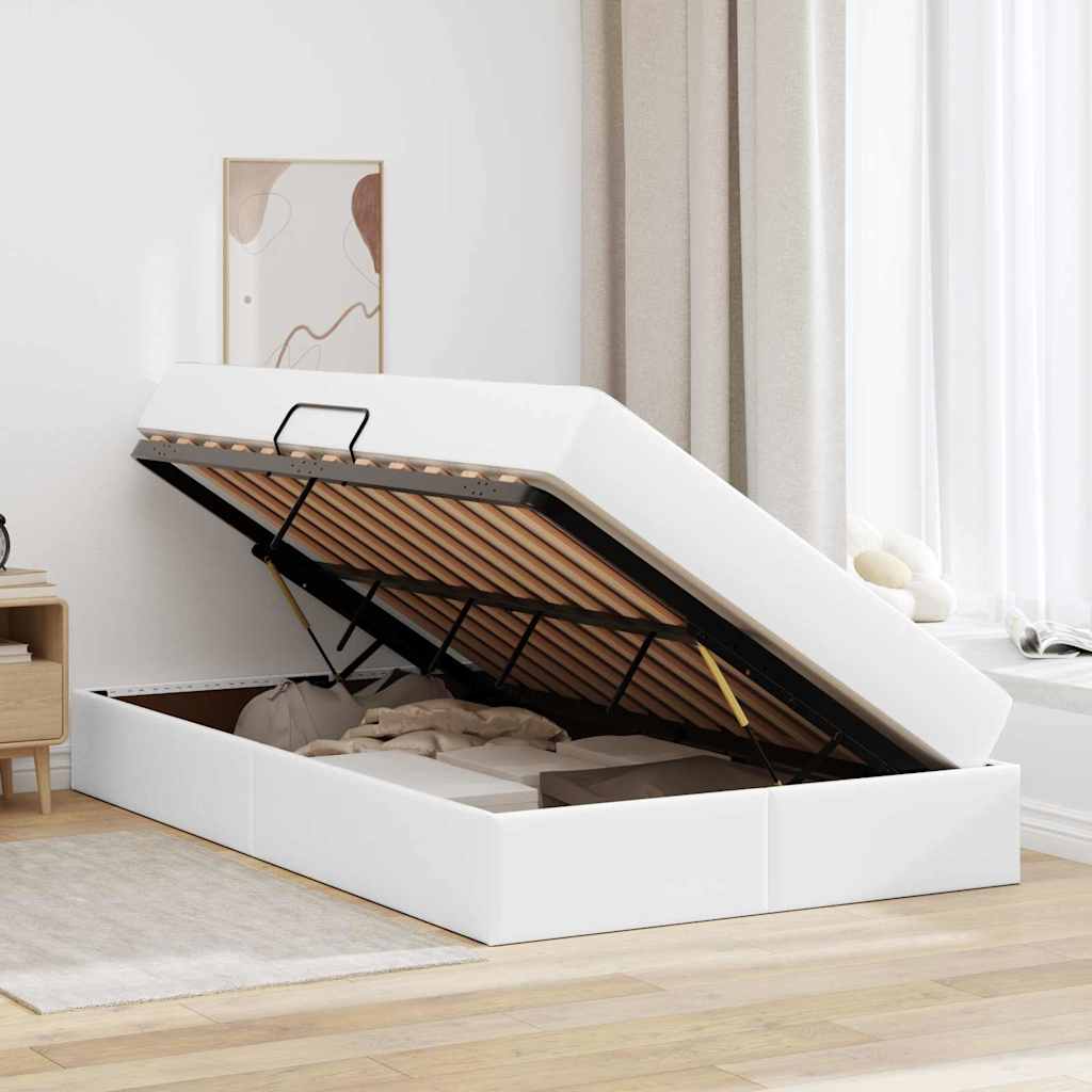 Opbergbed met matras met matras Wit 120 x 200 cm Nep Leer