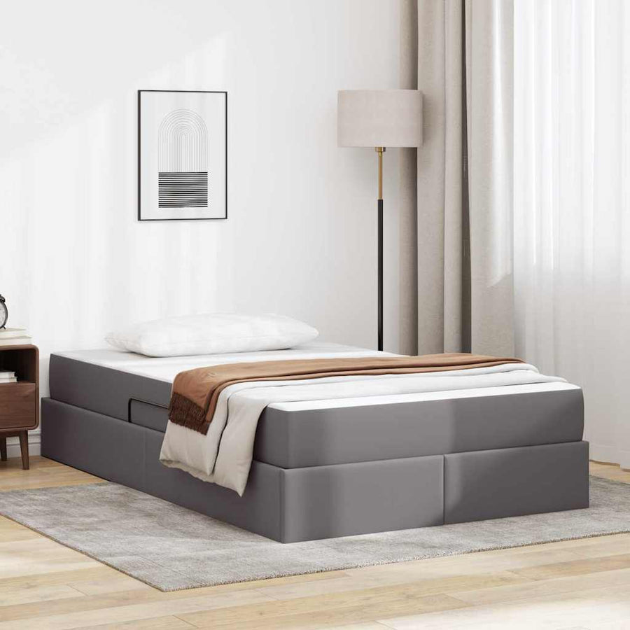 Opbergbed met matras met matras Grijs 120 x 200 cm Nep Leer