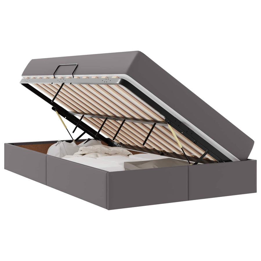 Opbergbed met matras met matras Grijs 120 x 200 cm Nep Leer