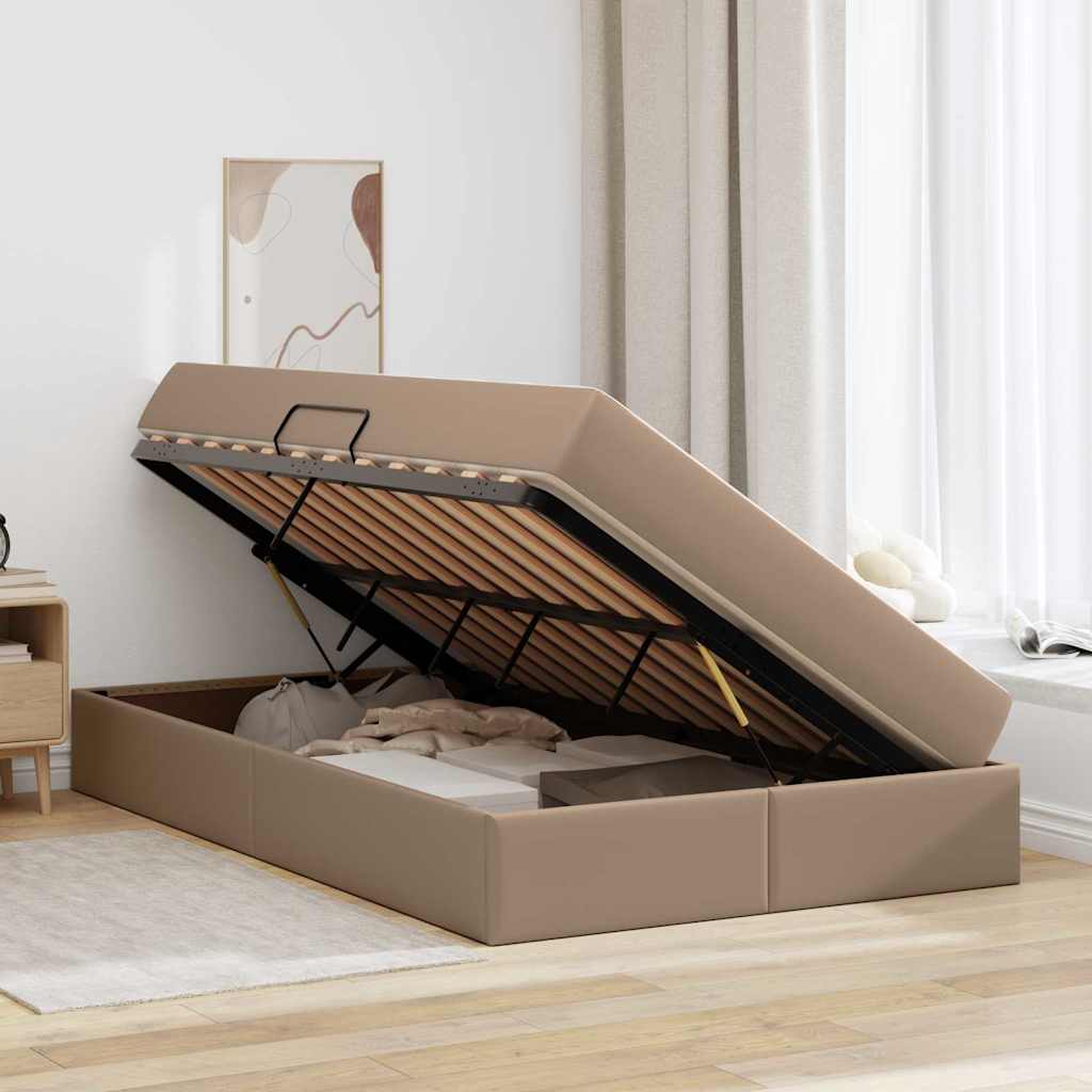 Opbergbed met matras Cappuccino 120 x 200 cm Nep Leer