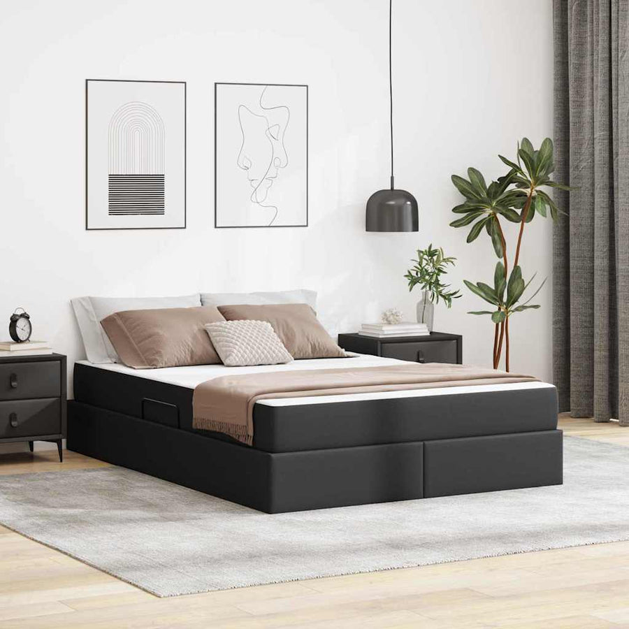 Opbergbed met matras met matras Zwart 140 x 190 cm Nep Leer