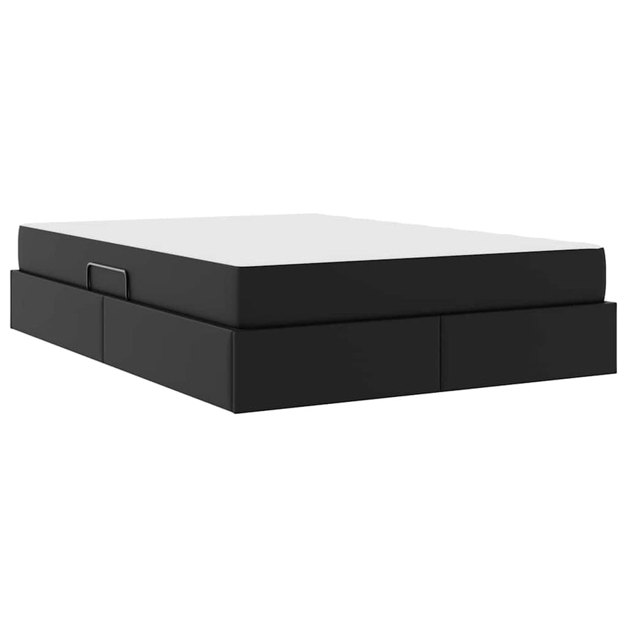 Opbergbed met matras met matras Zwart 140 x 190 cm Nep Leer