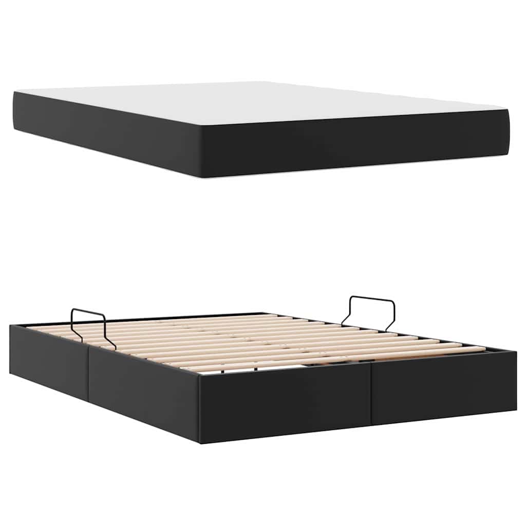 Opbergbed met matras met matras Zwart 140 x 190 cm Nep Leer