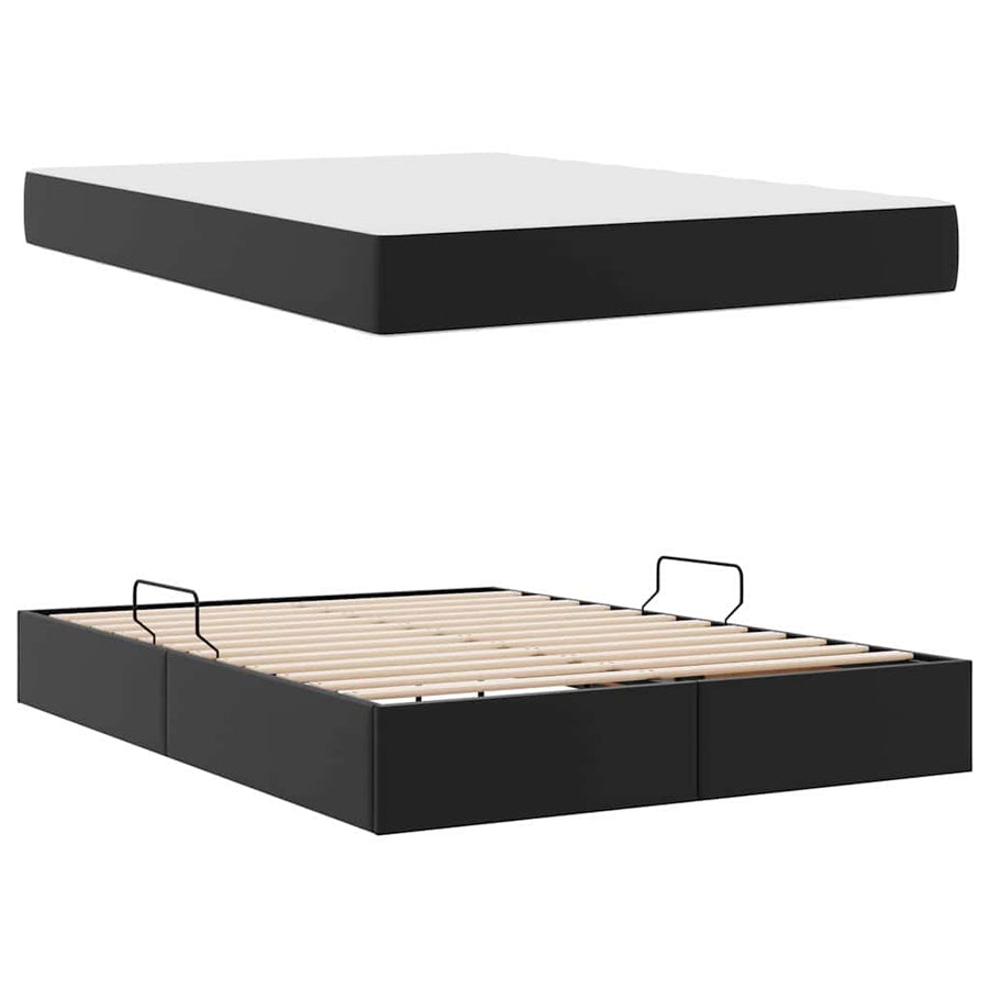 Opbergbed met matras met matras Zwart 140 x 190 cm Nep Leer