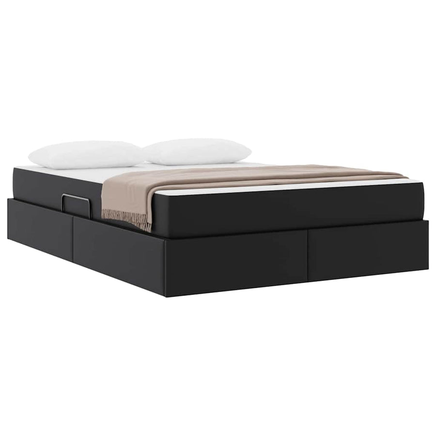 Opbergbed met matras met matras Zwart 140 x 190 cm Nep Leer