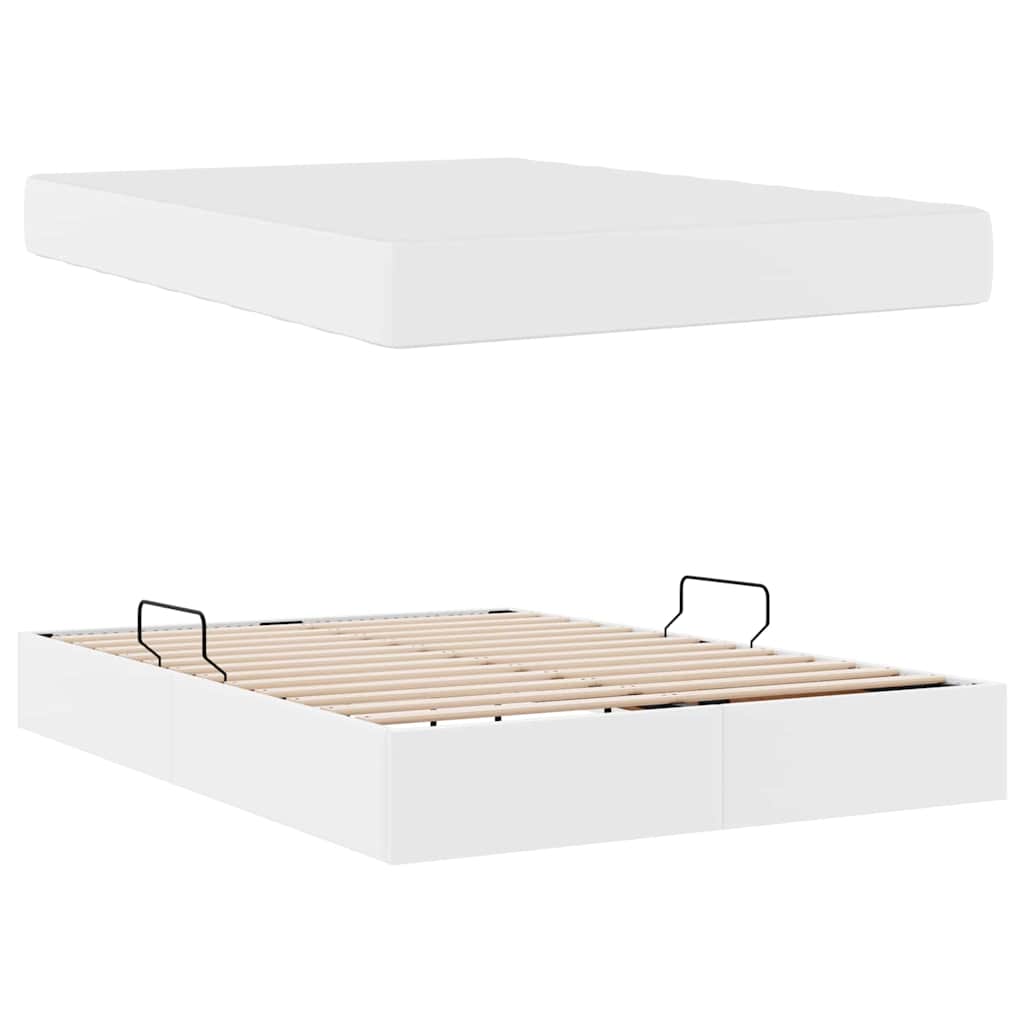 Opbergbed met matras met matras Wit 140 x 190 cm Nep Leer