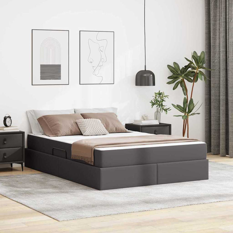 Opbergbed met matras met matras Grijs 140 x 190 cm Nep Leer