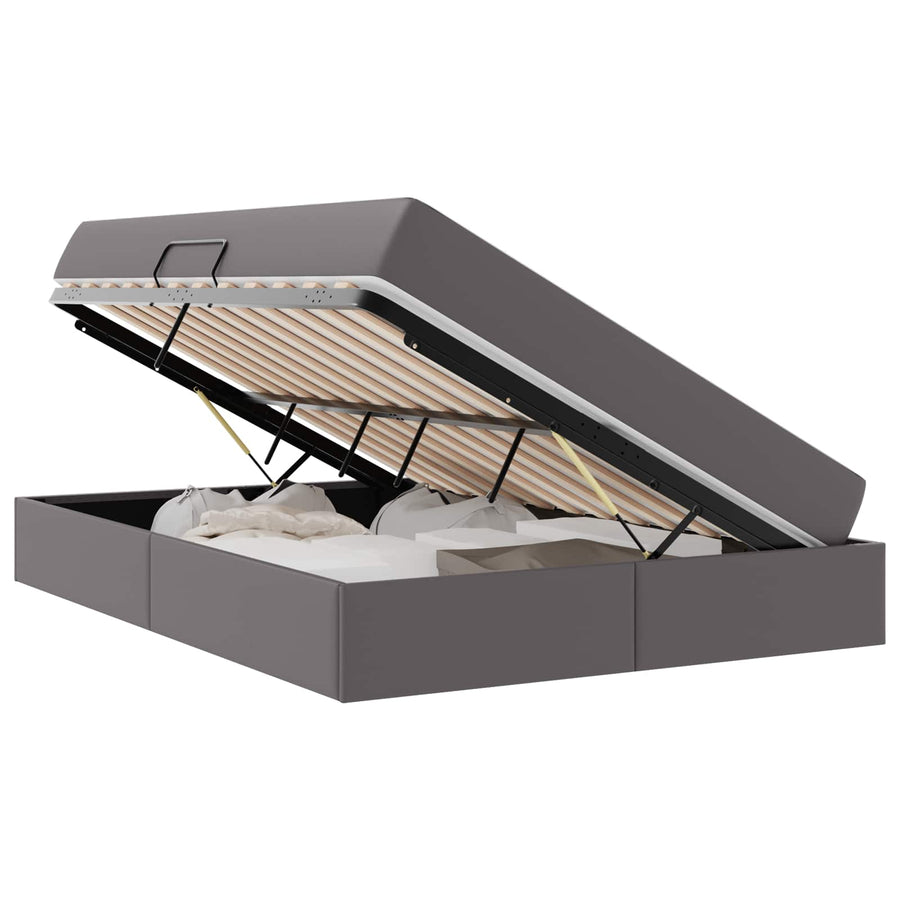 Opbergbed met matras met matras Grijs 140 x 190 cm Nep Leer