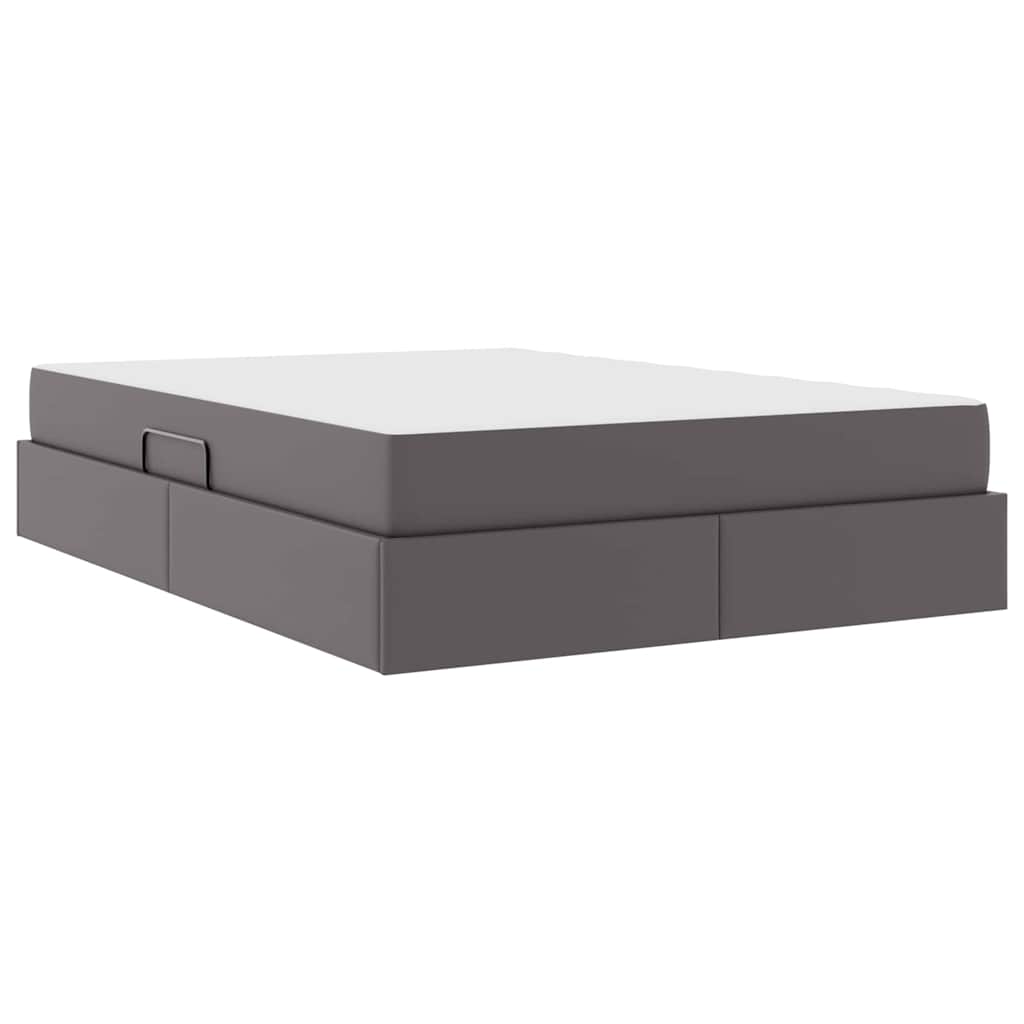 Opbergbed met matras met matras Grijs 140 x 190 cm Nep Leer
