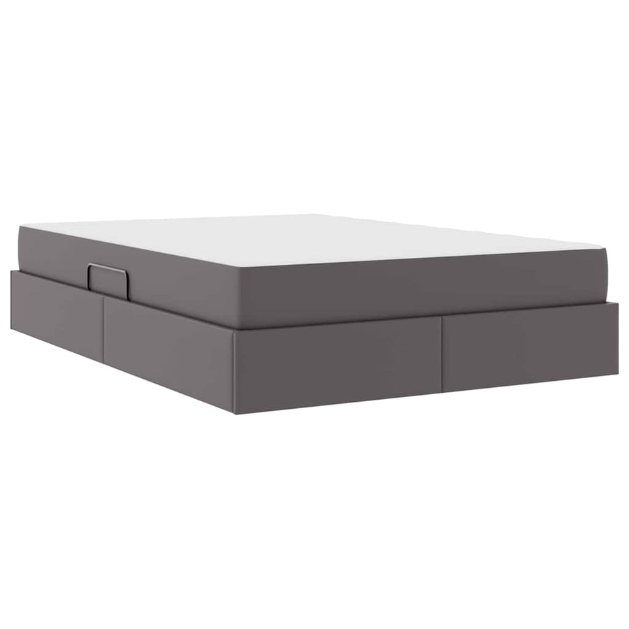 Opbergbed met matras met matras Grijs 140 x 190 cm Nep Leer