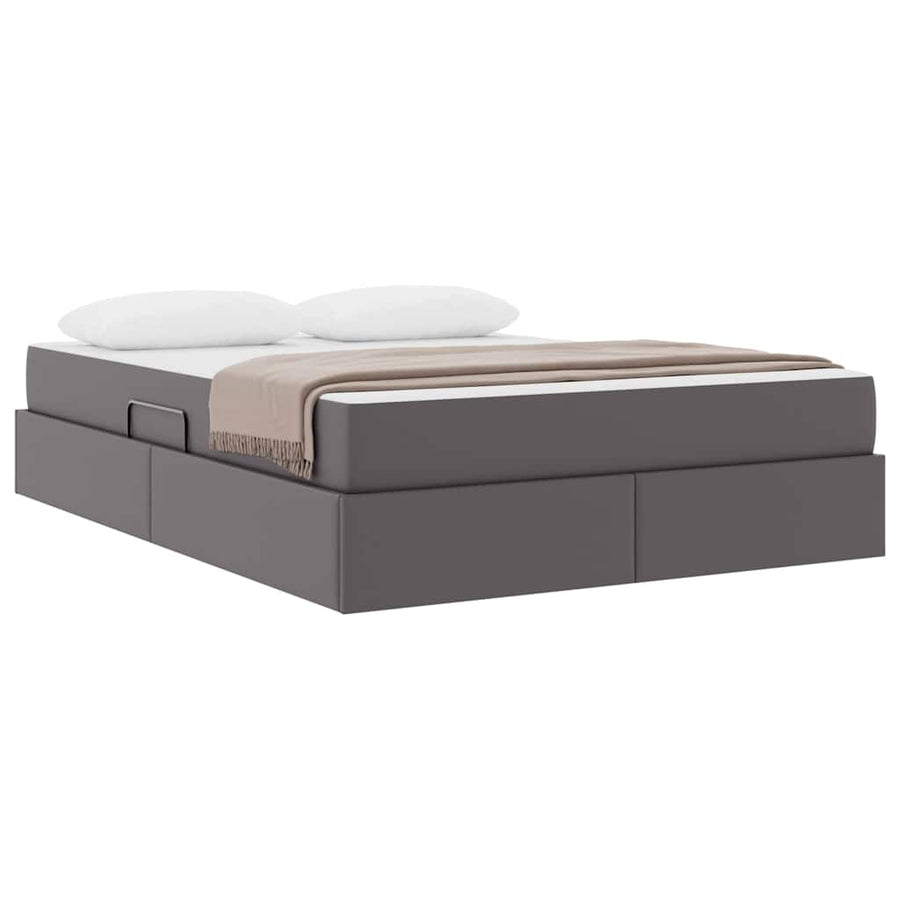 Opbergbed met matras met matras Grijs 140 x 190 cm Nep Leer