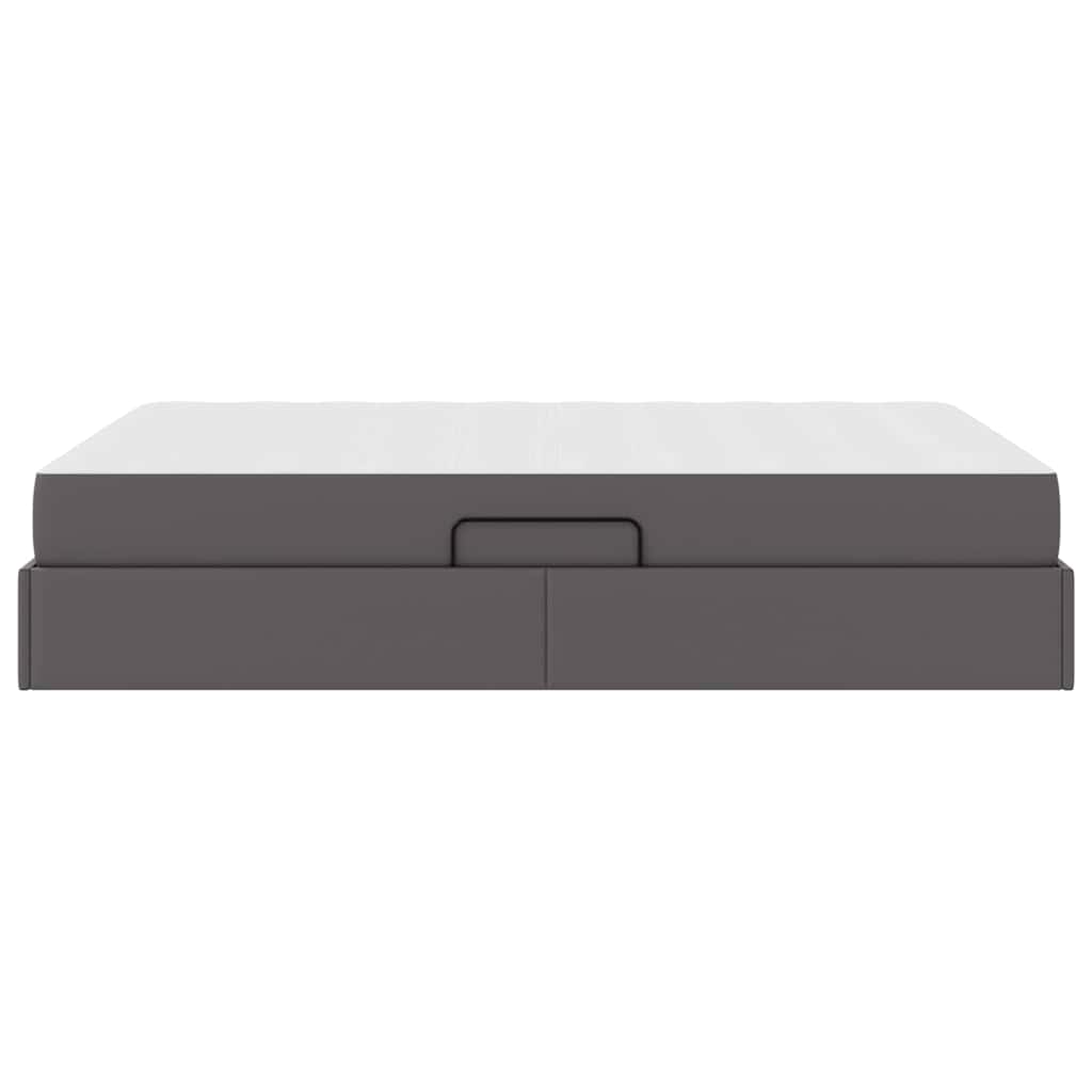 Opbergbed met matras met matras Grijs 140 x 190 cm Nep Leer
