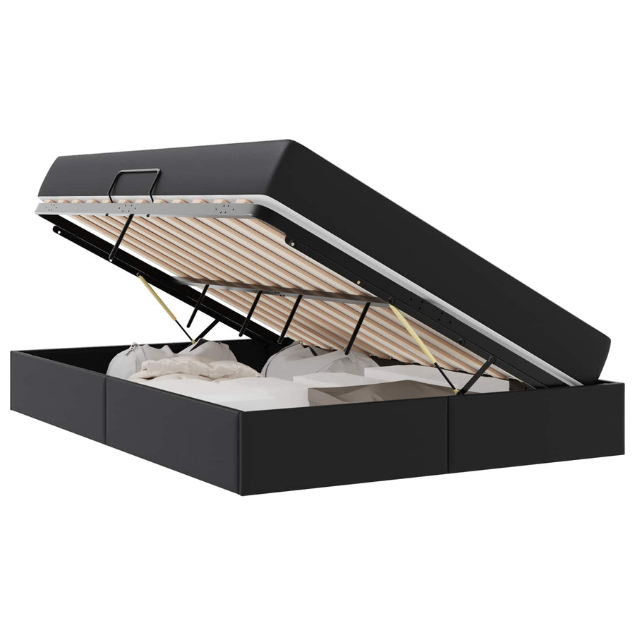 Opbergbed met matras met matras Zwart 140 x 200 cm Nep Leer